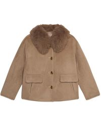 Oltre - Jassen ,Polyester Korte Jas Met Bontkraag - Lyst