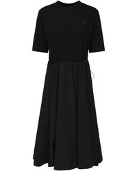 Moncler - Schwarzes Jerseykleid Mit Kordelzug - Lyst