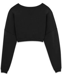 Saint Laurent - Schwarzer crop sweatshirt mit bootsausschnitt - Lyst