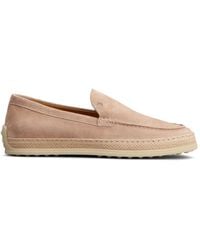 Tod's - Beige leder slip-on flache schuhe,rosa flache schuhe mit geprägtem logo - Lyst