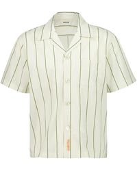 Bode - Overhemden ,Wit ,Katoen Celery Stripe Korte Mouw Katoenen Shirt - Lyst