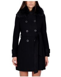 Kocca - Jassen ,Zwart ,Wol Korte Double-Breasted Jas Met Riem - Lyst