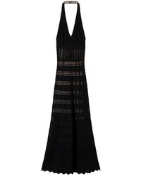 Twin Set - Langes strickkleid mit durchsichtigem gestreiftem design,schwarzes strick maxikleid - Lyst