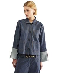Liviana Conti - Blaue denim-effekt jacke aus baumwolle und leinen - Lyst