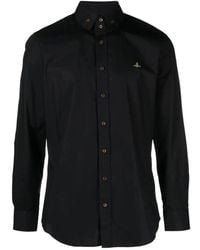 Vivienne Westwood - Camicia in cotone nero con ricamo logo orb - Lyst