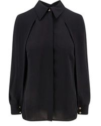 Elisabetta Franchi - Schwarze hemdbluse mit cape-ärmeln und schleife - Lyst