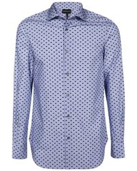 Emporio Armani - Camicia regular fit blu con ricamo micro aquile all over - Lyst