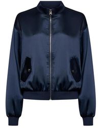 Silvian Heach - Jassen ,Blauw ,Polyester Glanzende Bomberjack Met Rits - Lyst
