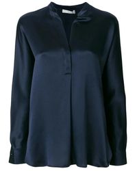 Vince - Zijden Satijnen Blouse Met Bandkraag - Lyst