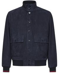 Gucci - Jassen ,Blauw ,Leer Camoscio Bomberjack - Lyst