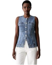 DKNY - Jassen ,Blauw ,Denim Longline Denim Vest - Lyst