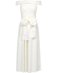 Weekend by Maxmara - Kleedjes ,Wit ,Katoen Witte Katoenen Midi Jurk Met Blote Schouders - Lyst