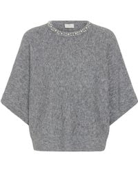 Kaffe - Truien & Vesten ,Grijs ,Leer Ronde Hals Gebreide Kleding - Lyst