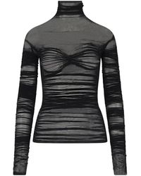 Mugler - Schwarzes mesh-top mit hohem kragen und drapierten details - Lyst