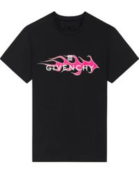 Givenchy - Tops ,Zwart ,Katoen T-Shirt Met 4G Vlam-Logo - Lyst