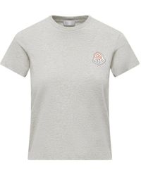 Moncler - Tops ,Grijs ,Katoen Logo Katoenen T-Shirt - Lyst