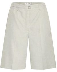 Ichi - Korte Broeken ,Grijs ,Polyester London Fog Melange Wijde Shorts - Lyst