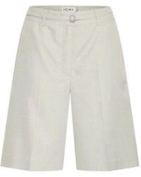 Ichi - Korte Broeken ,Grijs ,Polyester London Fog Melange Wijde Shorts - Lyst
