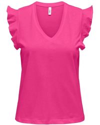 ONLY - Frill v-neck t-shirt a manica corta - Lyst