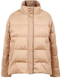 Max Mara - Jassen ,Bruin ,Polyester Kameel Hooded Gewatteerde Jas Met Trekkoord - Lyst