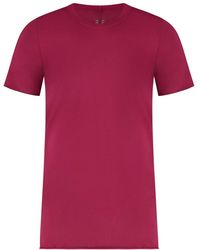 Rick Owens - Tops ,Rood ,Katoen Geribbelde Katoenen Crew-Neck T-Shirt - Lyst