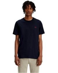 Fred Perry - Tops ,Blauw ,Katoen Klassiek Katoenen T-Shirt Met Ronde Hals - Lyst