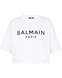 Balmain - Logo-Print Crop T-Shirt - Lyst