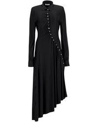 Rabanne - Kleedjes ,Zwart ,Gedrapeerde Lange Jersey Jurk - Lyst