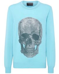 Philipp Plein - Cashmere Pullover Rundhals Ls Iconic Plein Mit Kristallen - Lyst
