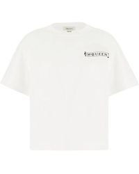 McQueen - Tops ,Wit ,Katoen Logo Print Oversized Katoenen T-Shirt - Lyst