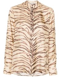 Stella McCartney - Overhemden ,Satijn Tiger Print Zijden Blouse - Lyst