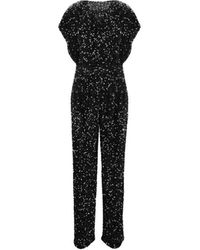 Elisabetta Franchi - Jumpsuits & Playsuits ,Zwart ,Polyester Paillet Jumpsuit Met Boothals - Lyst