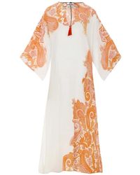 Etro - Weißer Und Oranger Kaftan Mit Ikonischem Druck - Lyst