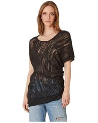 Manila Grace - Truien & Vesten ,Zwart ,Linnen Korte Mouw Linnen Blend Top - Lyst