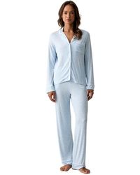 DKNY - Nachtkleding ,Blauw ,Tweed Tweedeelige Pyjamaset Van Viscose - Lyst