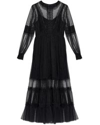 AllSaints - Kleedjes ,Zwart ,Polyester Nita Mesh Maxi Jurk - Lyst