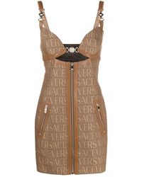 Versace - Monogram Mini -kleid Mit Lederverkleidungen - Lyst