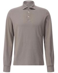 Fedeli - Tops ,Bruin ,Katoen Katoenen Poloshirt Met Lange Mouwen - Lyst