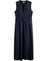 Woolrich - Blaues v-ausschnitt gürtelkleid mit taschen - Lyst