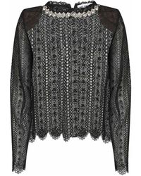 Self-Portrait - Tops ,Zwart ,Polyester Floral Lace Cropped Top - Lyst