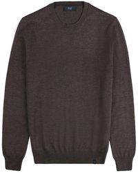 Fay - Brauner Wollstrick Rundhalspullover - Lyst