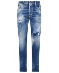 DSquared² - Broeken ,Blauw ,Katoen Skater Jeans Met Patches - Lyst