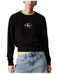 Calvin Klein - Hoodies & Sweatvesten ,Zwart ,Katoen Gradient Monogram Crewneck Sweatshirt - Lyst