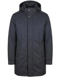 Moorer - Jassen ,Blauw ,Leer Gewatteerde Jas Met Capuchon - Lyst