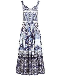 Dolce & Gabbana - Langes Bustier-Kleid aus Popeline mit Majolika-Print - Lyst