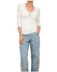 Blugirl Blumarine - Truien & Vesten ,Wit ,Polyester V-Hals Viscose Witte Top - Lyst