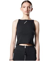 Thom Krom - Tops ,Zwart ,Katoen Zwarte Tanktop Met Gestikte Split - Lyst