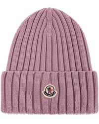 Moncler - Accessoires ,Roze ,Wol Pet Met Logo - Lyst