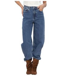 SELECTED - Jeans ,Blauw ,Katoen Slwbarrel Bea-Kori Hw Jeans - Lyst