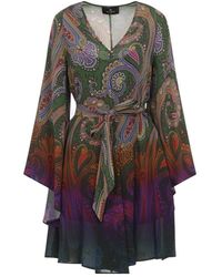 Etro - Mini-Jurk Met Paisley-Print En Ceintuur - Lyst